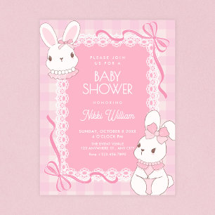 Cute pink bow bunny baby shower invitation