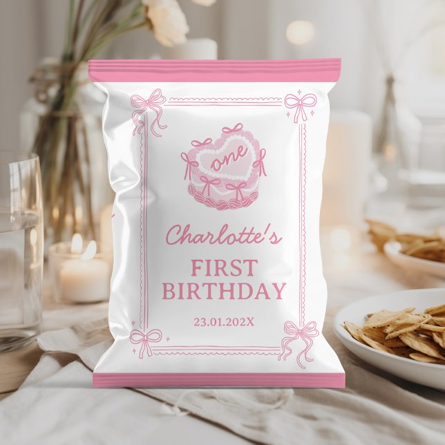 Cute Pink Bow Cake Birthday Chip Bag Wrapper (Creator Uploaded)