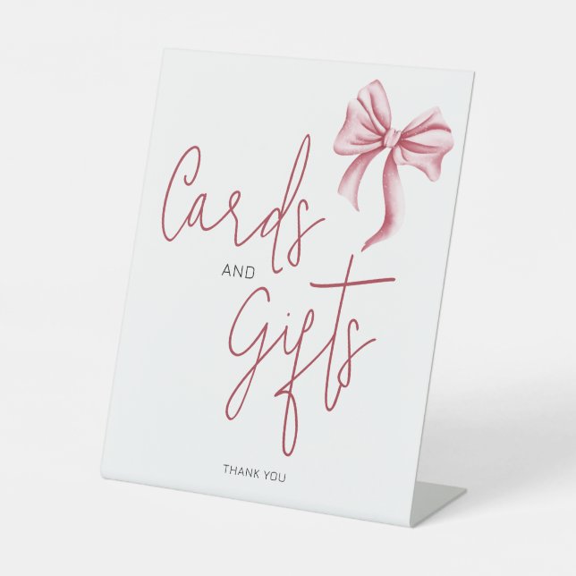Cute Pink Bow Cards Gifts  Pedestal Sign (Front)