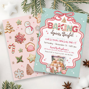 Cute Pink Bow Christmas Cookies Baking Party TEAL Invitation