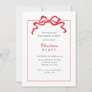 Cute Pink bow Christmas Holiday Party Invitation