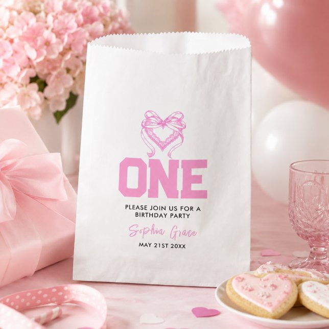 Cute Pink Bow Coquette 1st Birthday Favour Bag (Cute Pink Bow Coquette 1st Birthday Favor Bag)