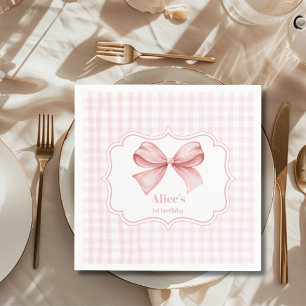 Cute Pink Bow Coquette 1st Birthday Napkin