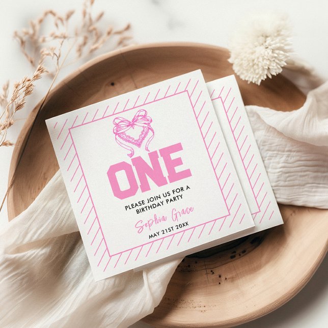 Cute Pink Bow Coquette 1st Birthday Napkin (Creator Uploaded)