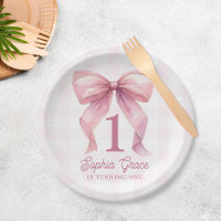 Cute Pink Bow Coquette 1st Birthday