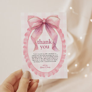 Cute Pink Bow Coquette 1st Birthday Thank You Card