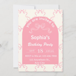 Cute Pink Bow Coquette Birthday Invitation