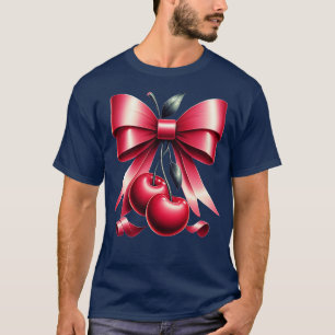 Cute Pink Bow Coquette Cherry Clean Girl Aesthetic T-Shirt