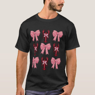 Cute Pink Bow Coquette Crawfish Clean Girl Aesthet T-Shirt