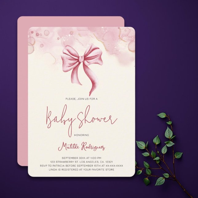Cute Pink Bow Coquette Girl Baby Shower Invitation (Creator Uploaded)