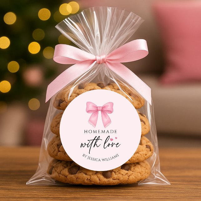 Cute Pink Bow Coquette homemade Goods Classic Round Sticker (Cute Pink Bow Coquette homemade Goods Classic Round Sticker)