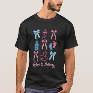 Cute Pink Bow Coquette Labour and Delivery LD Nurs T-Shirt