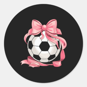 Cute Pink Bow Coquette Ll Soccer Girl Aesthetic Pl Classic Round Sticker