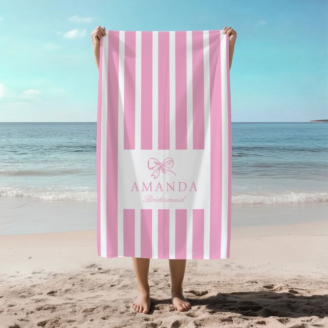 Cute Pink Bow Coquette Preppy Bridal Party Beach Towel (Creator Uploaded)
