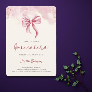 Cute Pink Bow Coquette Quinceanera Birthday Invitation