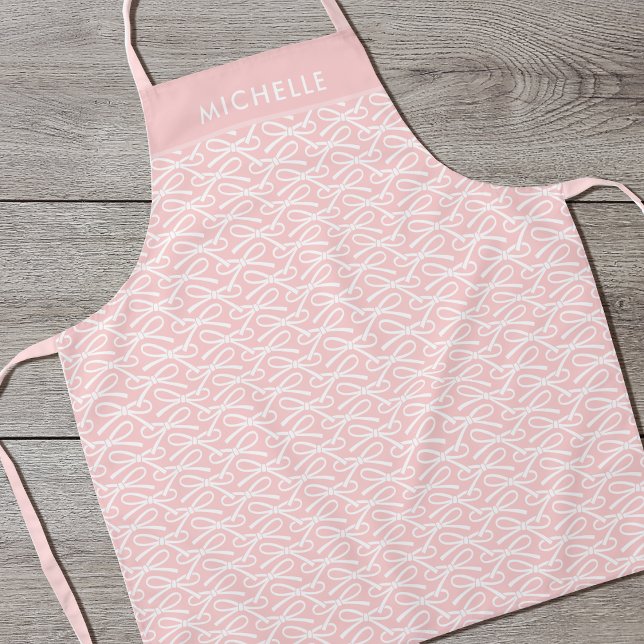 Cute Pink Bow Custom Name All-Over Print Apron (Creator Uploaded)