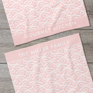 Cute Pink Bow Custom Name Kitchen Towels