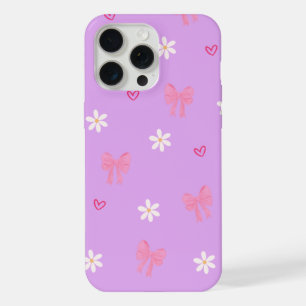 cute pink bow daisy pattern iphone 15 pro max case