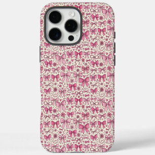 Cute Pink Bow Doodle Pattern Coquette Style iPhone 16 Pro Max Case