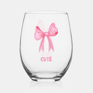 “CUTE” Pink Bow Drinkware Set. Can Glass