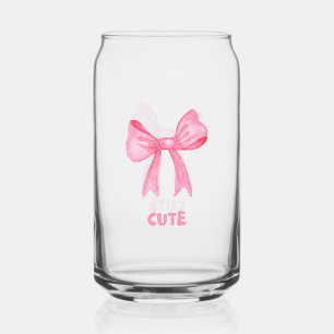 “CUTE” Pink Bow Drinkware Set. Can Glass