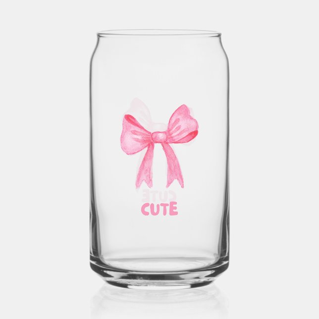 “CUTE” Pink Bow Drinkware Set. Can Glass (Front)