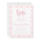 Cute pink bow floral baby girl shower invitation