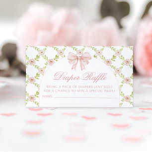 Cute Pink Bow Floral Baby Shower Diaper Raffle Enclosure Card