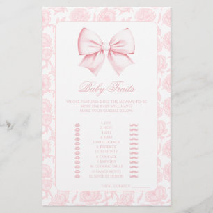 Cute Pink Bow Floral Baby Traits Shower Games