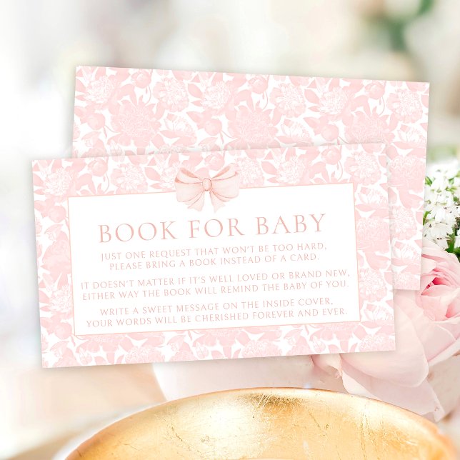 Cute pink bow floral book for baby girl shower  enclosure card (Creator Uploaded)