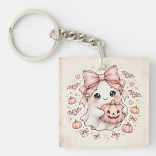 Cute Pink Bow Ghost Halloween Pumpkin Party ] Key Ring