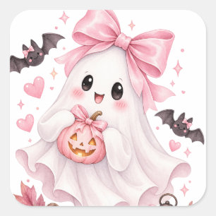 Cute Pink Bow Ghost Halloween Sticker