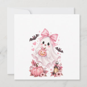 Cute Pink Bow Ghost Halloween Sticker Invitation