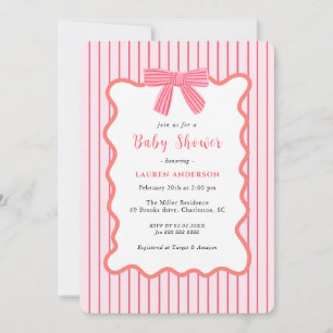 Cute Pink Bow, Girl Baby Shower  Invitation