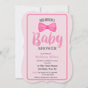 Cute Pink  Bow Girl Baby shower  Invitation