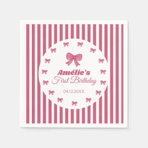 Cute Pink Bow Girl First Birthday Napkin