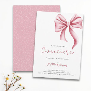 Cute Pink Bow Girly Quinceanera Birthday Invitation