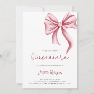 Cute Pink Bow Girly Quinceanera Photo Birthday Invitation
