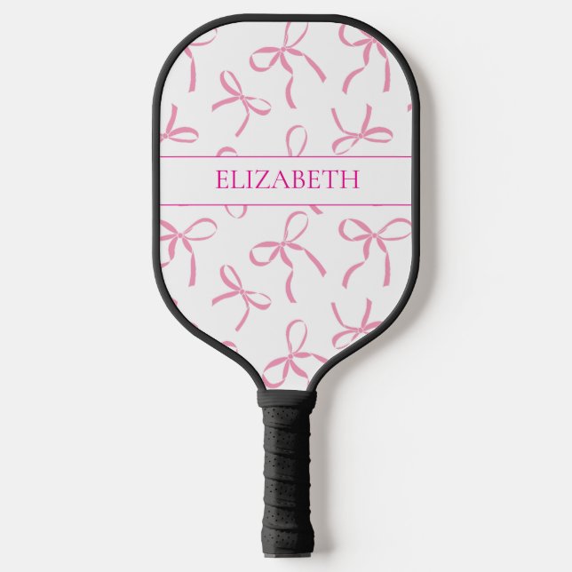 Cute Pink Bow Girly with Name  Pickleball Paddle (Front)