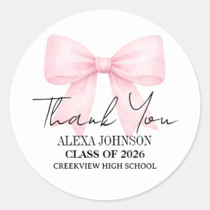 Cute Pink Bow Graduation Cap Graduate Classic Round Sticker
