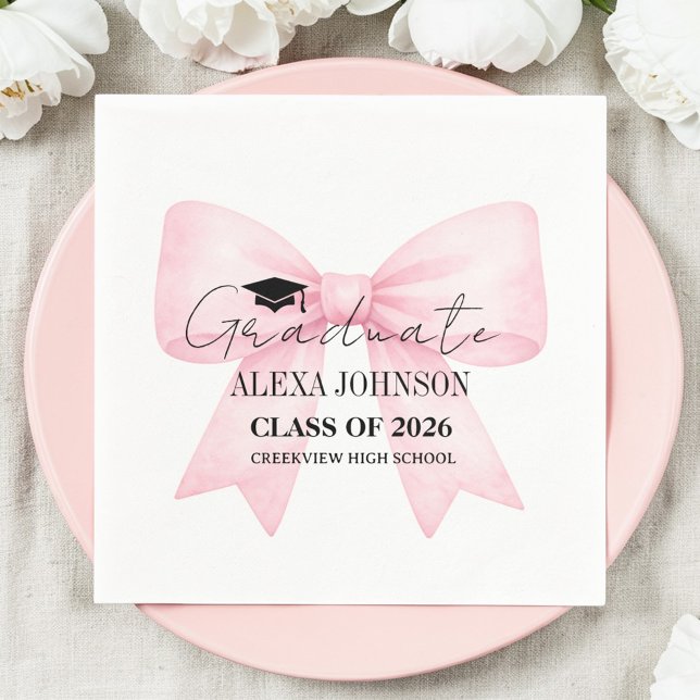Cute Pink Bow Graduation Cap Graduate Napkin (Creator Uploaded)