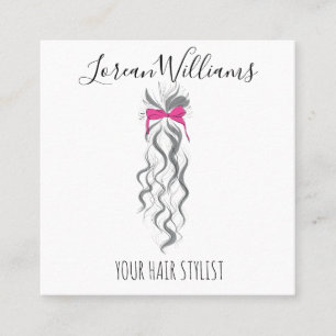 Cute Pink Bow Grey and White Braider Hair Styling  Appointment Card