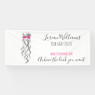 Cute Pink Bow Grey and White Braider Hair Styling  Banner