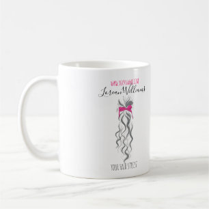 Cute Pink Bow Grey and White Braider Hair Styling  Coffee Mug