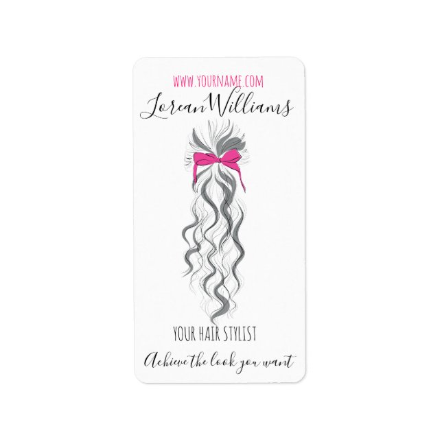 Cute Pink Bow Grey and White Braider Hair Styling  Label (Front)