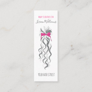 Cute Pink Bow Grey and White Braider Hair Styling  Mini Business Card