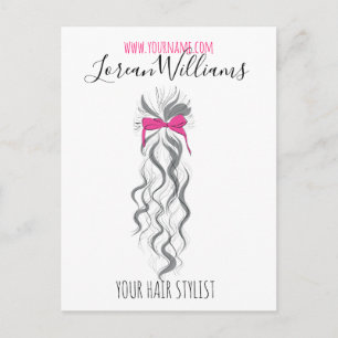 Cute Pink Bow Grey and White Braider Hair Styling  Postcard