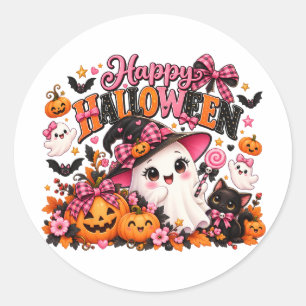 Cute Pink Bow Halloween Ghost Sticker   Kawaii Wit