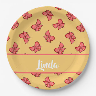 Cute pink bow knot pattern paper plate