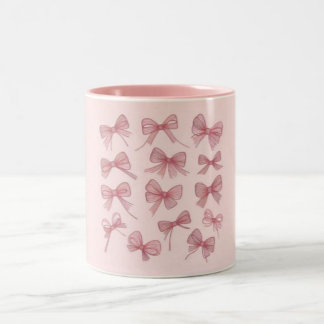 Cute Pink Bow Mug – Baby Pink with Fuchsia Pattern